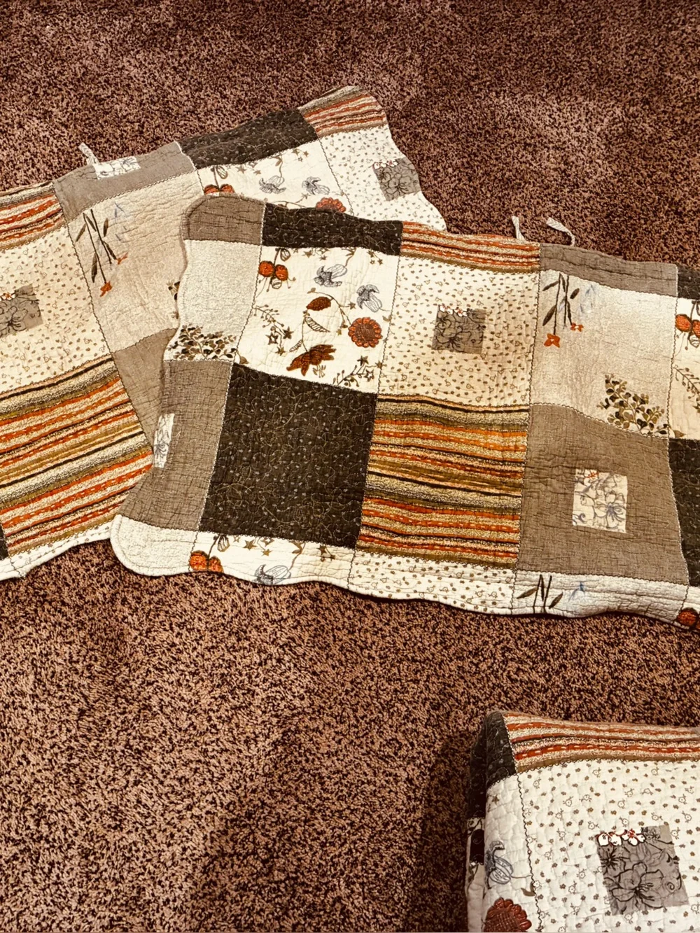 Cottagecore farm core granny core Patchwork king Quilt Brown Cream pillow shams
